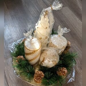 JCPenney Holiday Candle Set with Green and Gold Accents